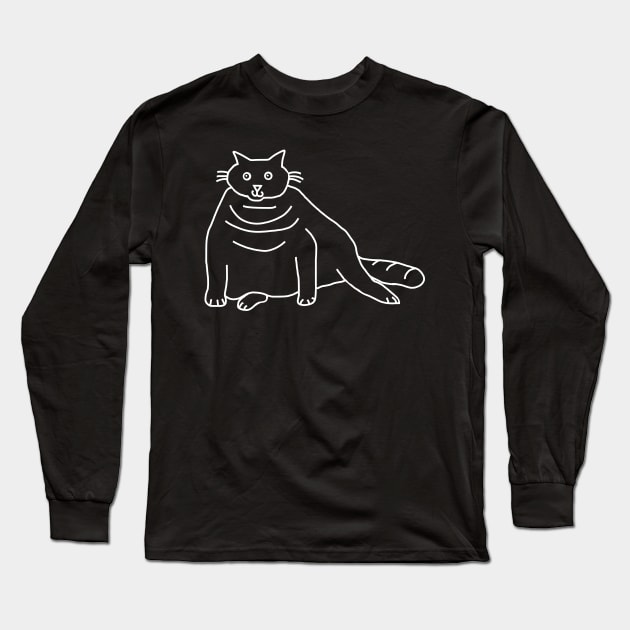 Minimal Chonk Cat Ghost Long Sleeve T-Shirt by ellenhenryart